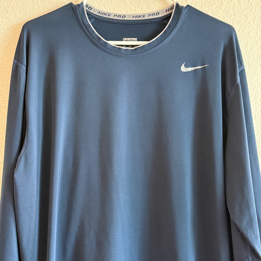 Nike Pro Dri-Fit Men’s Long Sleeve Athletic Shirt XXL– Dark Navy Performance Top - Picture 14 of 16